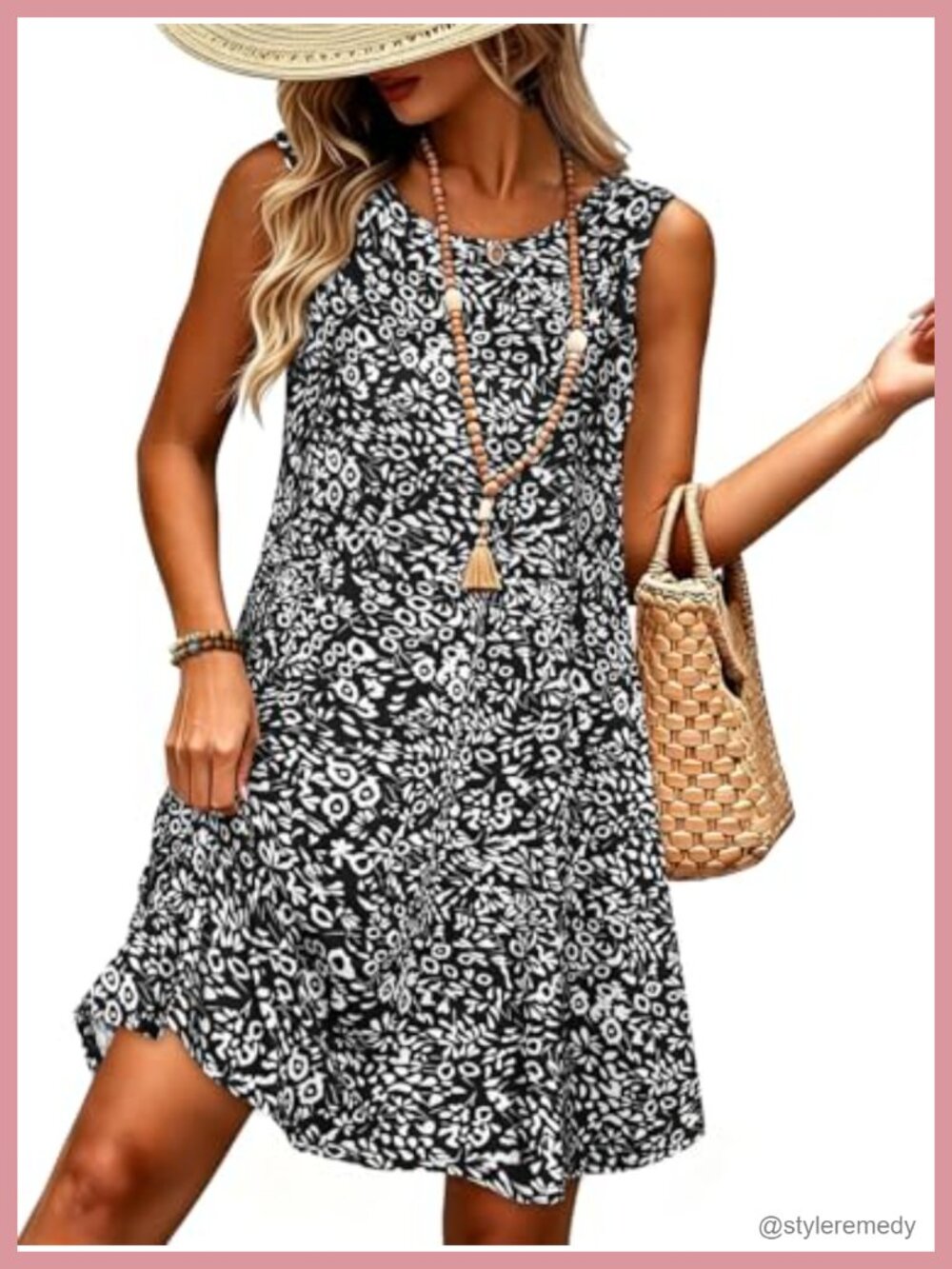 Women's Summer Sleeveless Sundress with Pockets Cotton Blend